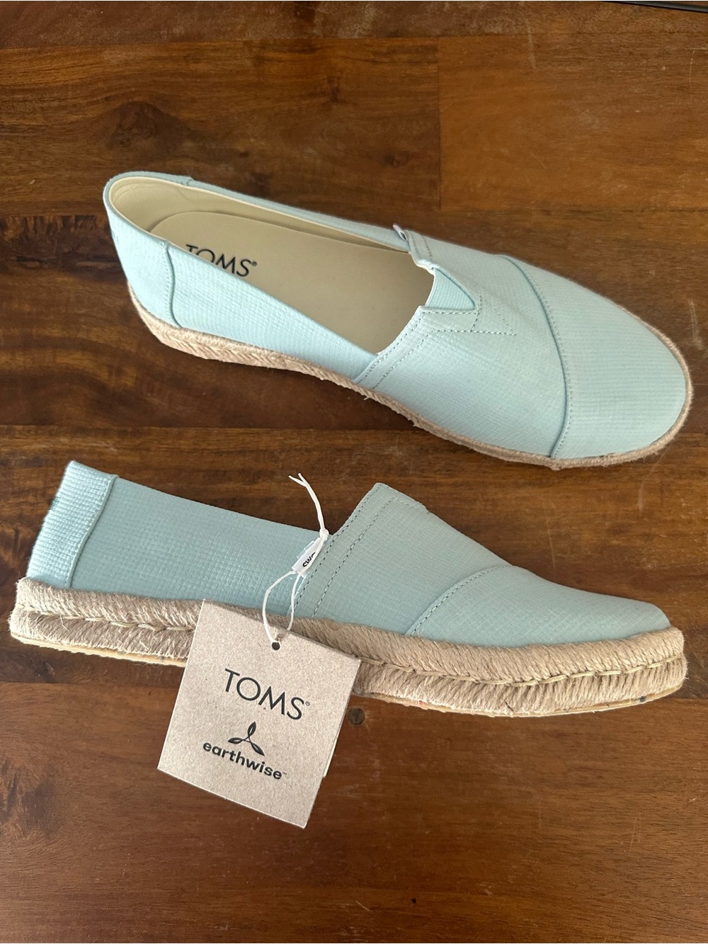 TOMS Alpargata light Mint Canvas Espadrille Slip-On Shoes size 9 NWT